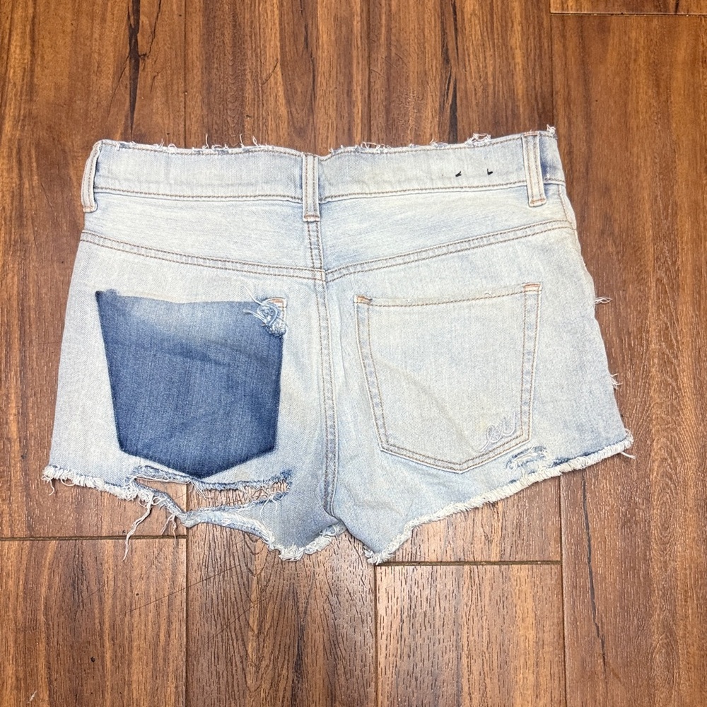 Express Light Blue Ripped Jean Shorts - Picture 2 of 3